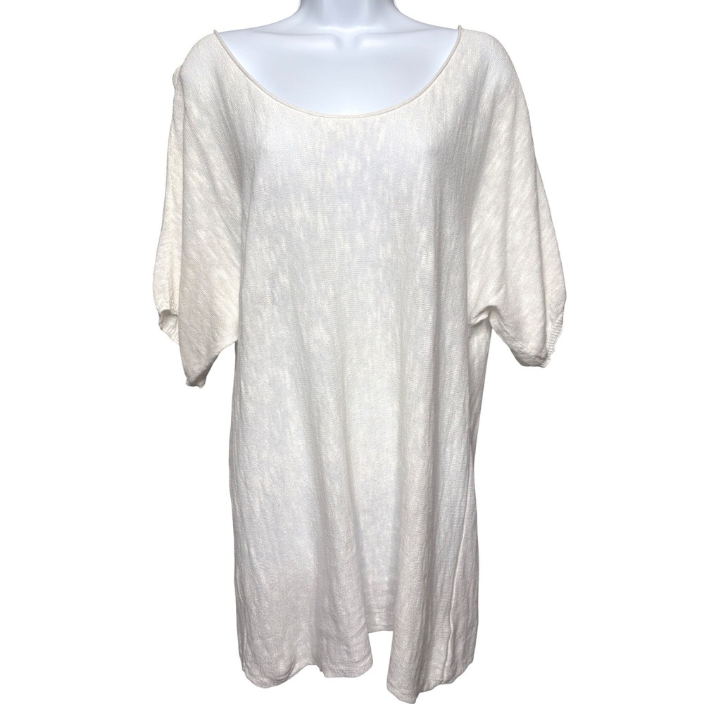 EILEEN FISHER Womens Cream Linen Cotton Knit Tunic Top M Boxy Dolman Sleeve Chic